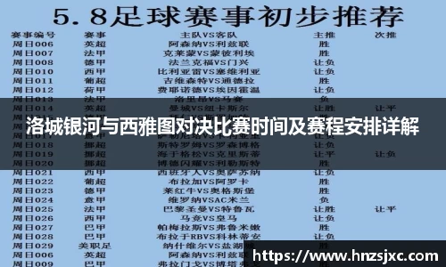 洛城银河与西雅图对决比赛时间及赛程安排详解